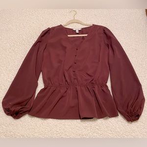 Nine West burgundy blouse with button detail